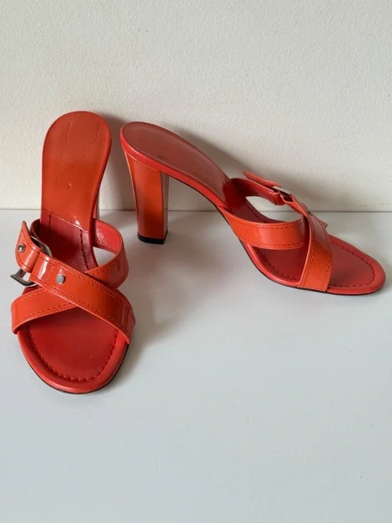 Christian Dior Orange Patent Leather Sandals Mules Sandals Size 36.5 Made Italy - Picture 16 of 16